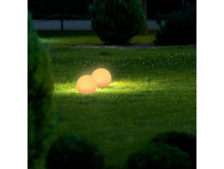 2er-Set LED-Leuchtkugel mit Fernbedienung, solarbetrieben, RGBW, 60 Lu, IP67, Ø 20 cm