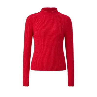 Strickpullover S.OLIVER JUNIOR, Mädchen, Gr. 146/152, rot, Web;Chenille, Obermaterial: 100% Polyester, unifarben, körpernah hüftbedeckend, Rundhals, abgesteppte Kante, Pullover Strickpullover, Chenille-Pullover mit Stehkragen / Für Girls