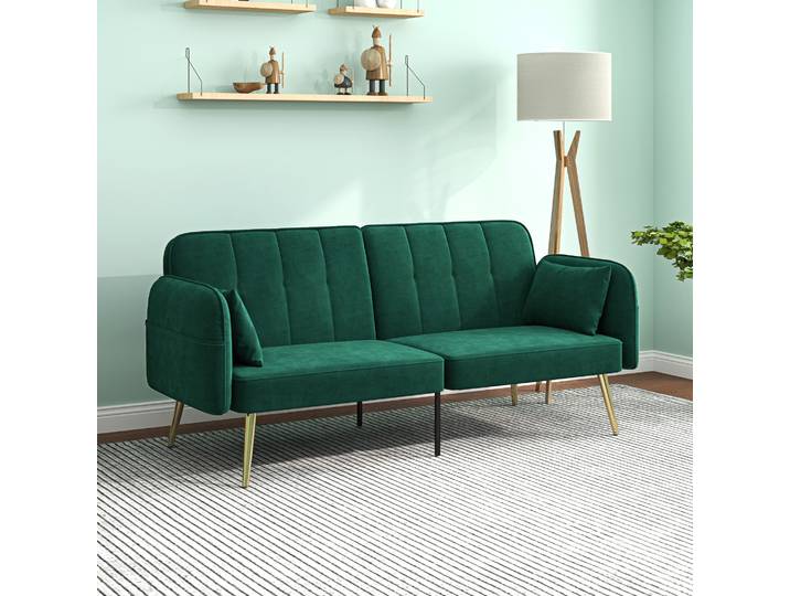 HOMCOM Canapé Convertible 2 Places Velours Vert Dossier Réglable