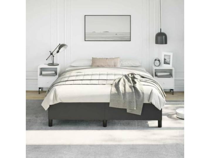 KTHLBRH Queensize-Bettgestell, 152 x 203 cm, Kunstleder, Schwarz Fleckabweisendes Kunstleder, Latten aus Sperrholz, stabile Beine, einfach zu montieren