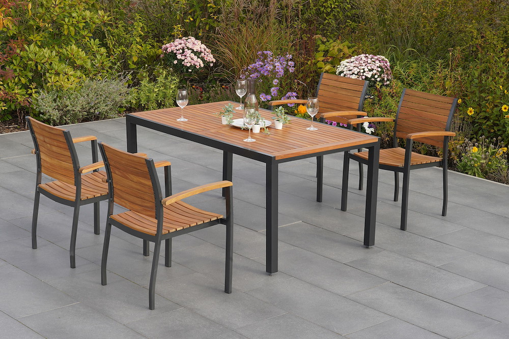 MERXXHANDELS Santorin Set 5tlg 4 Sessel Tisch 150x90cm Alu/Akazie 16946389