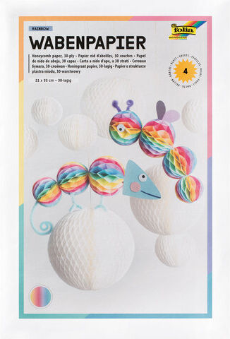 folia Wabenpapier "Regenbogen", 21 x 33 cm, 4 Blatt