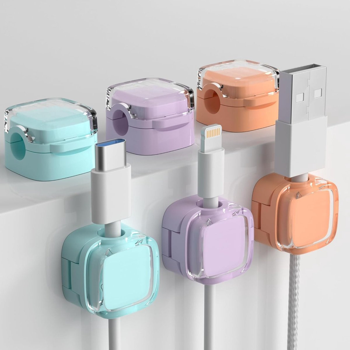 Set van 6 magnetische kabelclips voor bureau in multicolor en blauw