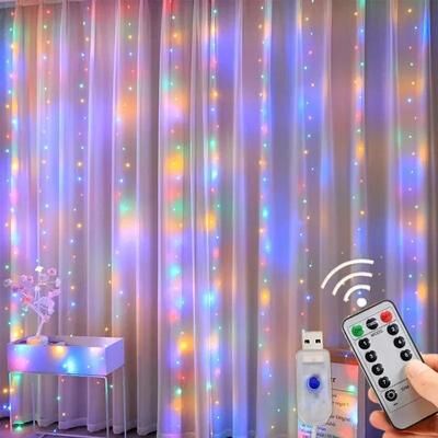 Uplift Picks LumiFalls LED Curtain Lights 3M USB Fairy Lights With Remote multicolor 3x3 M 300 Led