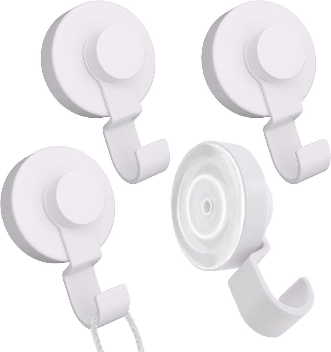 Set van 4 herbruikbare zuignaphaken voor badkamer en keuken, wit