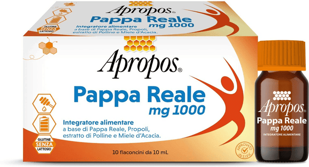 Apropos Pappa Reale 1000 Mg Integratore di Pappa Reale Con Miele D'Acacia 10 Flaconcini