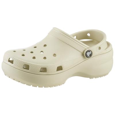 Clog CROCS "Classic Platform Clog W", Damen, Gr. 42, Croslite™, beige (bone), unifarben, Schuhe Clog, Sommerschuh, Schlappen, Hausschuh, trendige Plateausohle