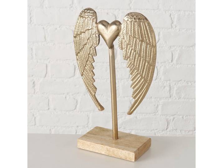 Dekoobjekt GOODPRODUCT Lovangel Gold , gold, natur, B:22cm H:33,5cm T:9cm, Mangoholz, Metall, Dekofiguren, Dekoobjekt, Ausdrucksstarke Herz- und Engelsflügel-Form, Höhe 33,5 cm