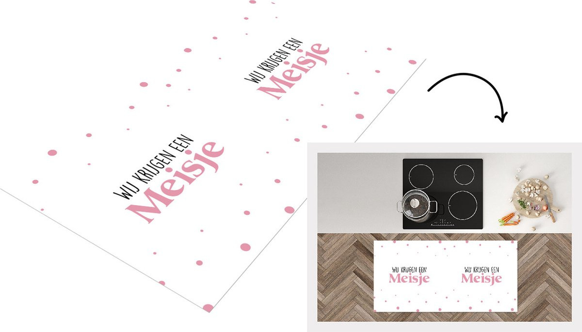 Keukenloper KitchenYeah Vinyl met tekst Wij krijgen een meisje voor Babyshower en Gender Reveal - 120 x 60 cm