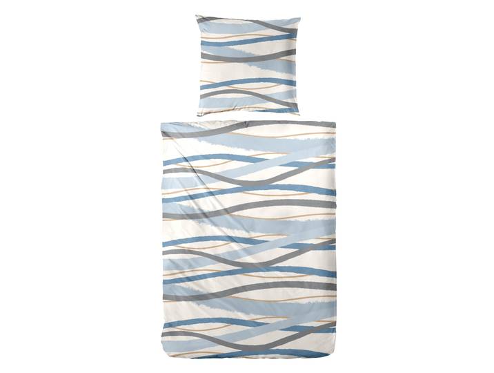Bettwäsche PRIMERA Biber-Bettwäsche Whips , grau, blau, B/L: 155cm x 220cm, 1 Stk., 1 Stk., Biber, B/L: 80cm x 80cm, 2 Stk., Biber, Obermaterial: 100% Baumwolle, Bettwäsche, Bettwäsche, mit modernen Linien