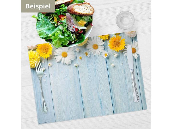 Tischset Blumen auf Holztisch 12er-Set 44 x 32cm Multicolor