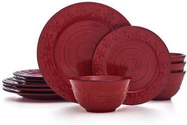 Pfaltzgraff Trellis Snowflakes 12-Piece Dinnerware Set, Service for 4