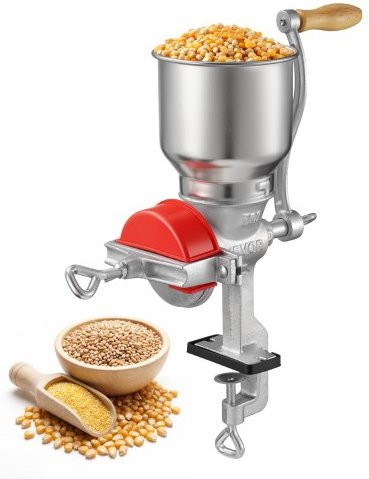 VEVOR Handmatige gietijzeren graanmolen met hoge trechter en tafelklem voor maïs, tarwe, koffiebonen en specerijen, inclusief stofkap