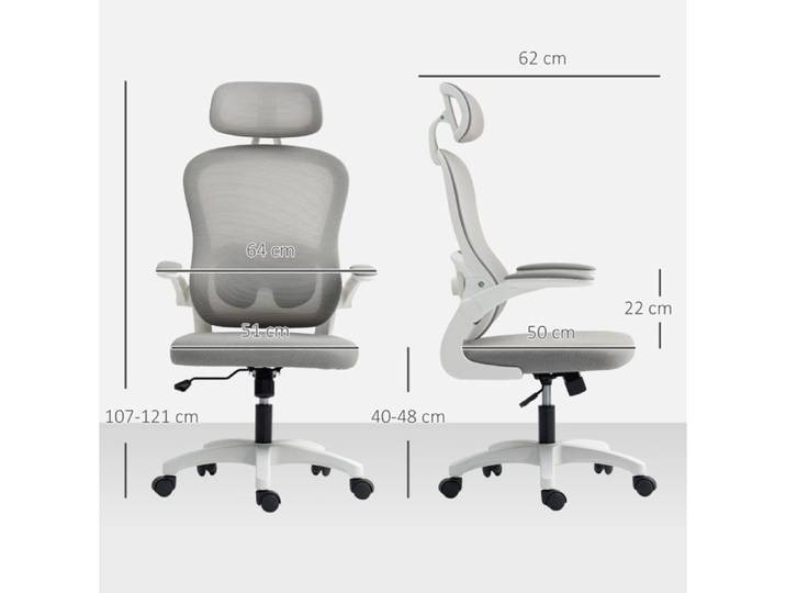 MEUVYX Chaise de Bureau Ergonomique Soutien Lombaire 2D Accoudoirs Relevables Dossier en Maille en Polyester Gris