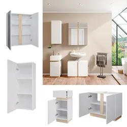 Vicco Badmöbelset Gloria Weiß Sonoma modern Badezimmer Spiegelschrank Waschtischunterschrank Midischrank Hängeschrank