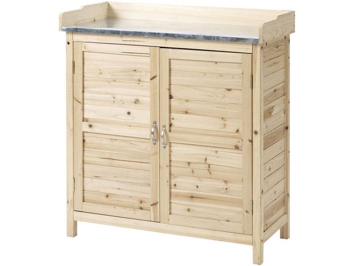 Okwish Gartenschrank 83/40/92 cm naturfarben aus Fichten Holzwerkstoff mit Arbeitsplatte, Naturfarben, 40x92x83 cm, Gartenzubehör, Geräteschränke