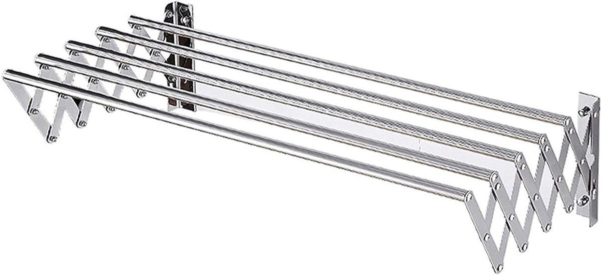 Merkloos Wandkledingdroger - Intrekbaar Wasrek voor Badkamer, Balkon of Terras - 80 cm - Zilver