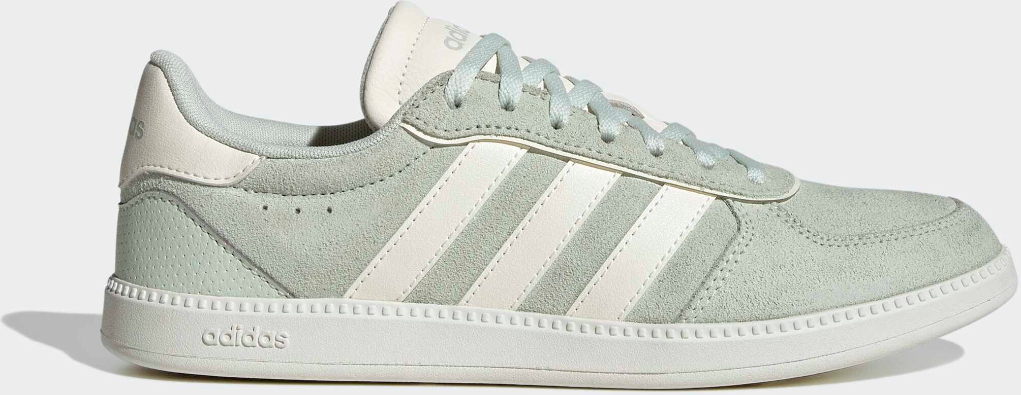 Sneaker ADIDAS SPORTSWEAR "BREAKNET SLEEK", Damen, Gr. 40,5, linen grün, sanftes weiß, linen grün, Leder, Synthetik, Schuhe Sneaker, inspiriert vom Design des adidas handball spezial