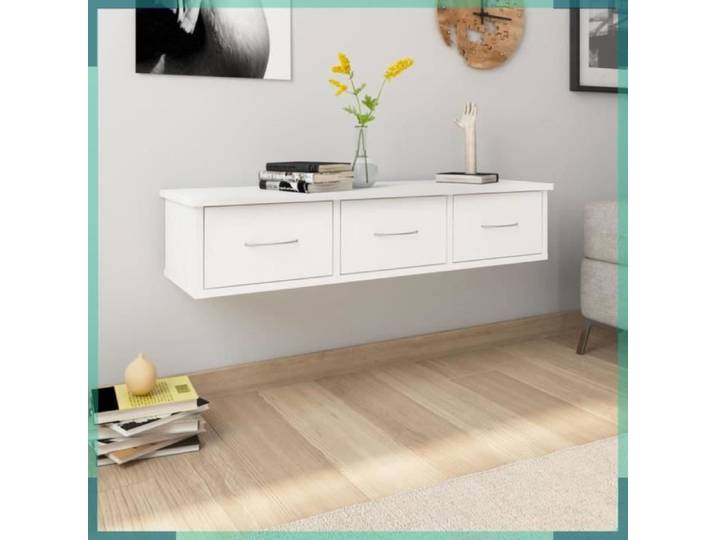 ASHATA Étagère murale avec tiroirs Blanc 88x26x18 5 cm bois ingénierie -FHE800594