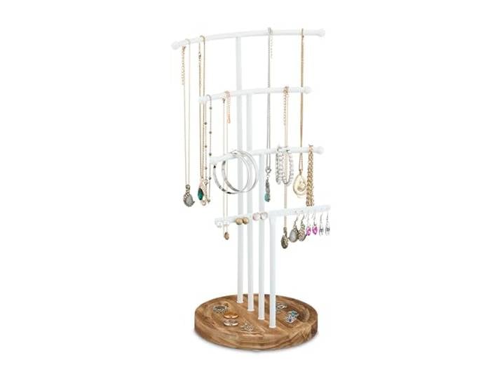 Relaxdays Porte-bijoux\, Support à bijoux\, rangement T pour colliers & boucles d'oreilles\, bois\, métal\, blanc/brun