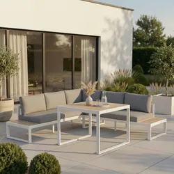Dining-Loungeset Veneya Grau Outdoorstof/Metall/Polywood