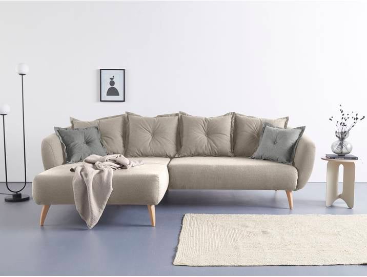 Ecksofa HOME AFFAIRE Baggio formschöne Polsterecke, bequem, Breite 277cm, L-Form , grau (taupe), B:277cm H:80cm T:162cm, Sofas, Ecksofa, Zierkissen inklusive