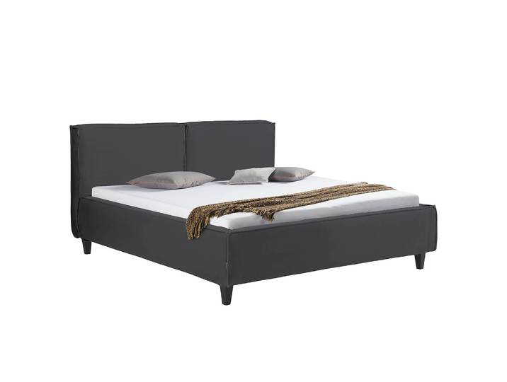 Polsterbett Vio 160 x 200cm Echtleder Jeen Schwarz/Beige Buche