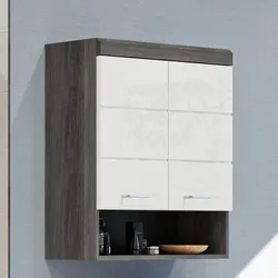 Wandschrank für Badezimmer in Weiß und Holzoptik Rauchgrau Drehtüren