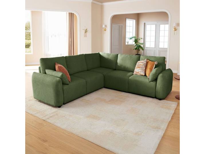 JINOVIA Canapé modulable d'angle 4 places avec module d'angle en velours côtelé – Vert