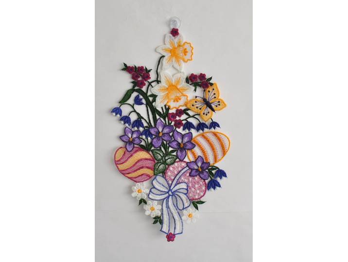 Fensterdekoration STICKEREIEN PLAUEN Fensterbild Ostereier , bunt, B:19cm H:35cm T:0,5cm, Polyester, Fensterbilder, Fensterdekoration, Plauener Spitze