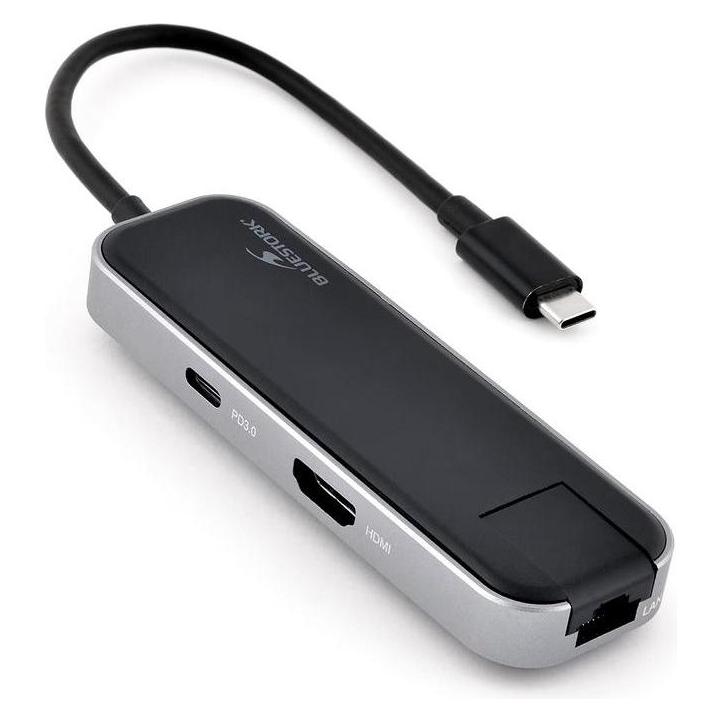 Bluestork 3 Ports USB 2.0 + HDMI + USB Type C + RJ45 (USB-C, 6 Ports) (PERBLUHUB-OFFICE)