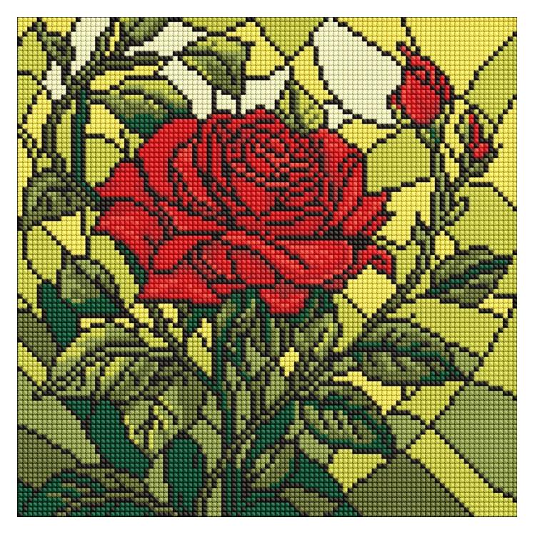 Ideyka Diamond Painting - Buntglasfenster - Rose 30 x 30 cm mit Rahmen (AMO8321)