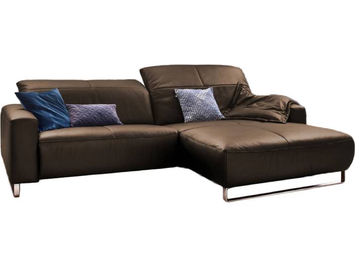 KAWOLA Sofa YORK Leder Life-line hasel Recamiere rechts Fuß Metall Chrom matt