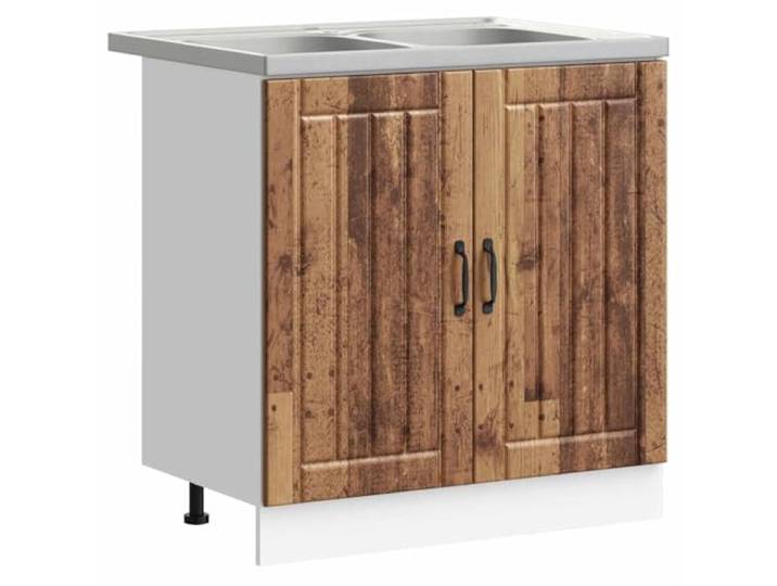fsahslih Spülschrank mit Waschbecken Set 80x46 cm Altholz-Optik Kompakter Unterschrank für die Küche mit zweitürigem Stauraum, stabilen Standfüßen und inklusive Spülbecken.