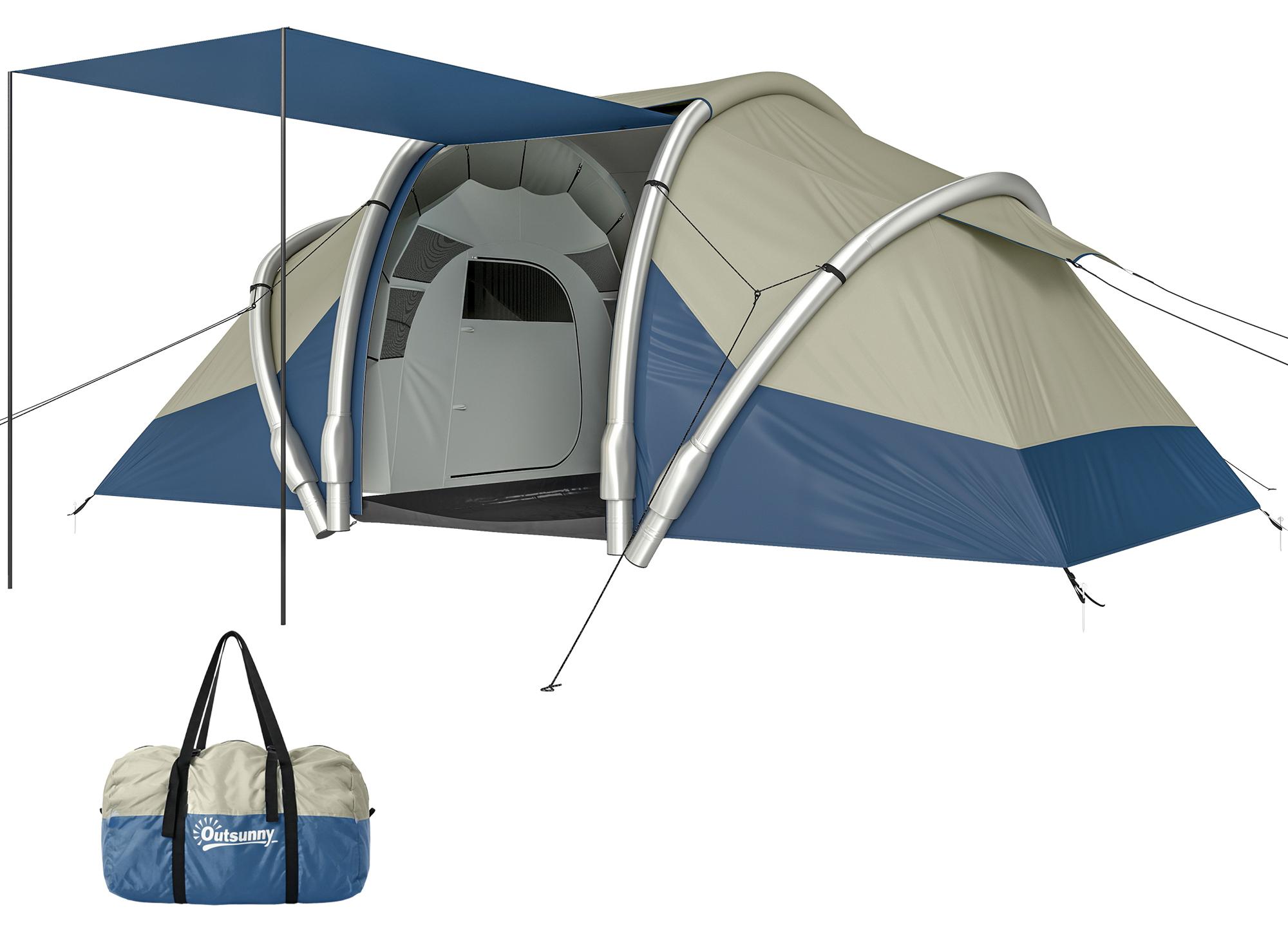 Aufblasbares Zelt 4 Personen Schneller Aufbau Outdoor Camping Zelt mit 2 Schlafzimmer Mesh Fenster Vordach