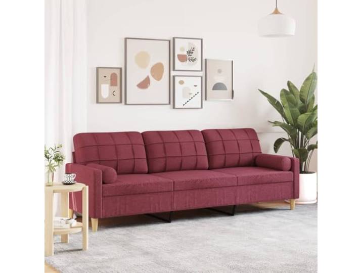 HEFZGDB Weinrotes 3-Sitzer Sofa 210 cm Stoffgarnitur mit Zierkissen, strapazierfähiges Polyestergewebe atmungsaktiv und weich, Metallgestell für Robustheit und Stabilität, dick