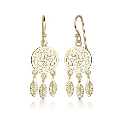 Paar Ohrhänger ELLI "Traumfänger Federn Boho Festival 925 Silber", gold, Ohrringe, Damen, onesize, ohne Stein, Silber 925 (Sterlingsilber)