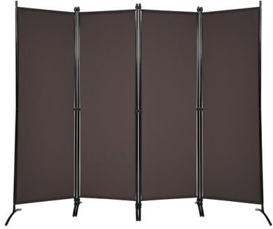 Costway 4-Panel Room Divider with Steel Frame-Brown