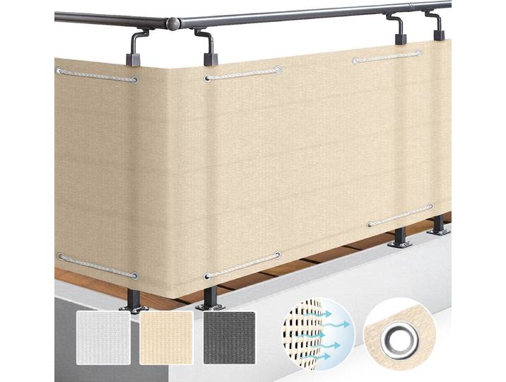 Sol Royal Solvision HB2 – Balkonscherm Beige 90x500cm HDPE – Balkondoek Ondoorzichtig Privacyscherm Windbescherming met Bevestiging