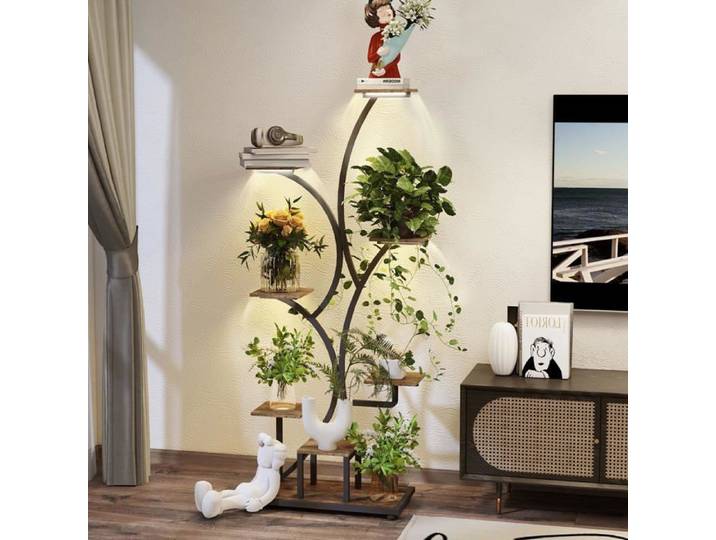 Support Pour Plantes D'Intérieur Avec Lumière De Croissance-Étagère En Métal Pour 8 Plantes-Support Haut Pour La Maison[BI103]