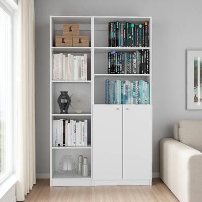ZWYO HOSIMU "71.1""H 2-Piece Living Room Set with 2 Bookcases in Manufactured Wood, Compact Shelves, Two-Tone Design, and Hidden Storage"