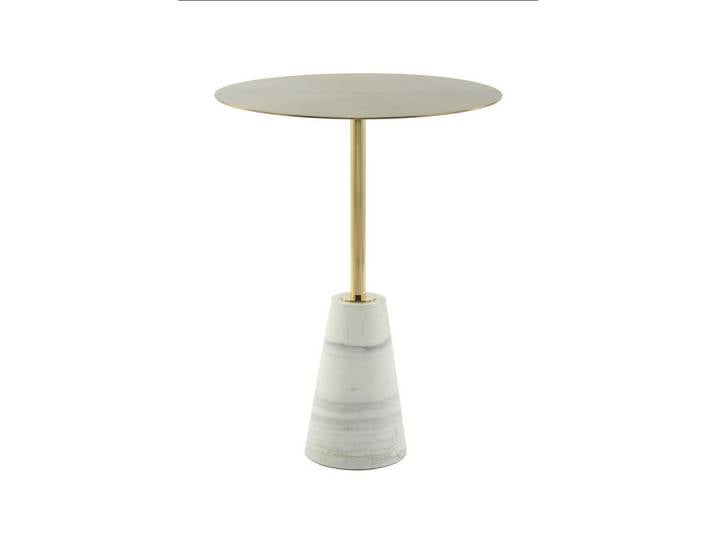 Beistelltisch, Gold & Weiß, 40x40x53 cm, Metall & Glas & Stein, Klassisch, Kayoom