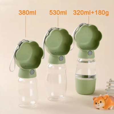 Inspire Picks 2 in 1 Portable Dog Water Bottle With Food Container & Drinking Bowl green 380ml pet