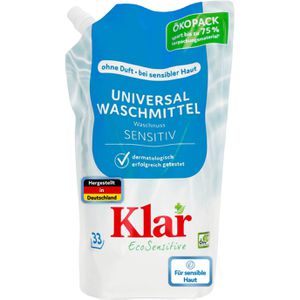 Klar Waschmittel EcoSensitive Universalwaschmittel, flüssig, Konzentrat, ohne Duftstoffe, Sensitiv, 1,5 L, WL 33