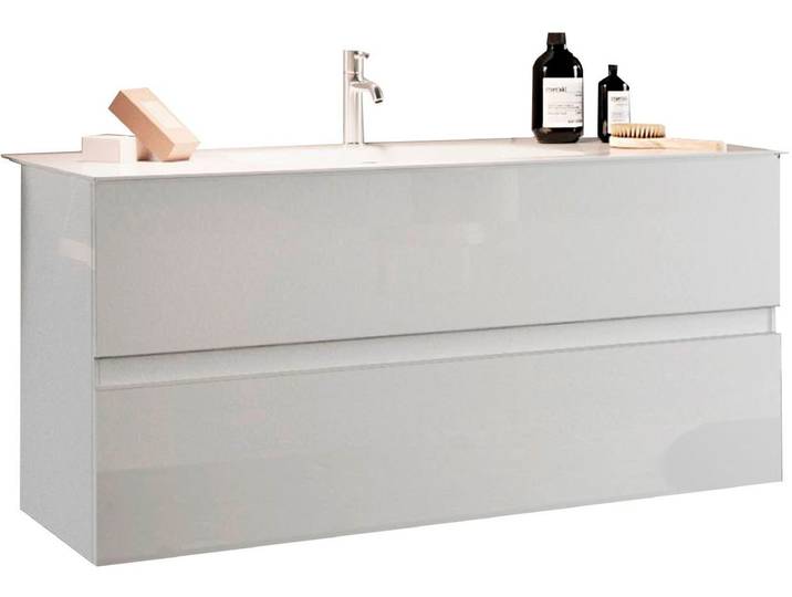 Waschtisch WELLTIME Start, Breite 100 cm, 2 bzw. 3 Schubkästen , weiss (weiß), B:100cm H:53cm T:45cm, Waschtische, Waschtisch, Badmöbel, Soft-Close, Keramik-Einsatzbecken, Weiss Hochglanz Lack