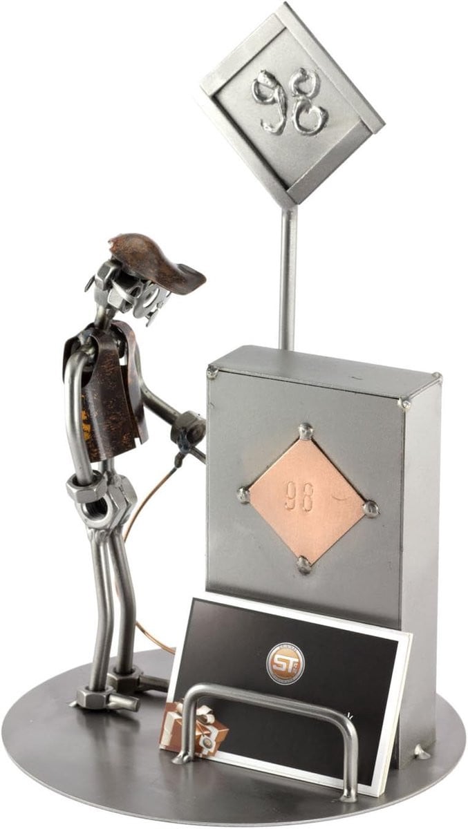 Zilverkleurig handgemaakt metalen decoratief figuur voor op je bureau