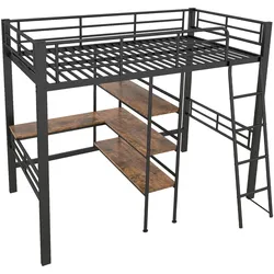 HOCHBETT metall schwarz 90x200cm mit schreibtisch regal