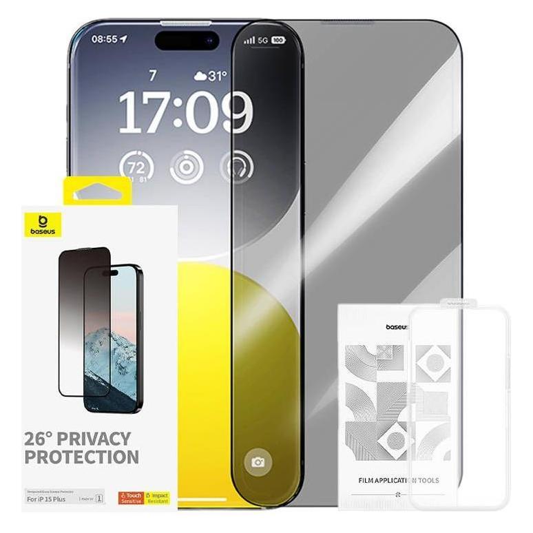 Baseus Privacy Protection Tempered Glass Diamond iPhone 15 Plus (1 Stk., Apple iPhone 15 Plus) (P60057405203-02)