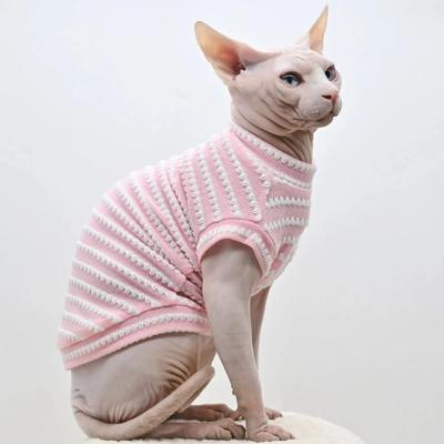 Uplift Treasures Breathable Summer Striped Shirt For Sphynx Cats pink m