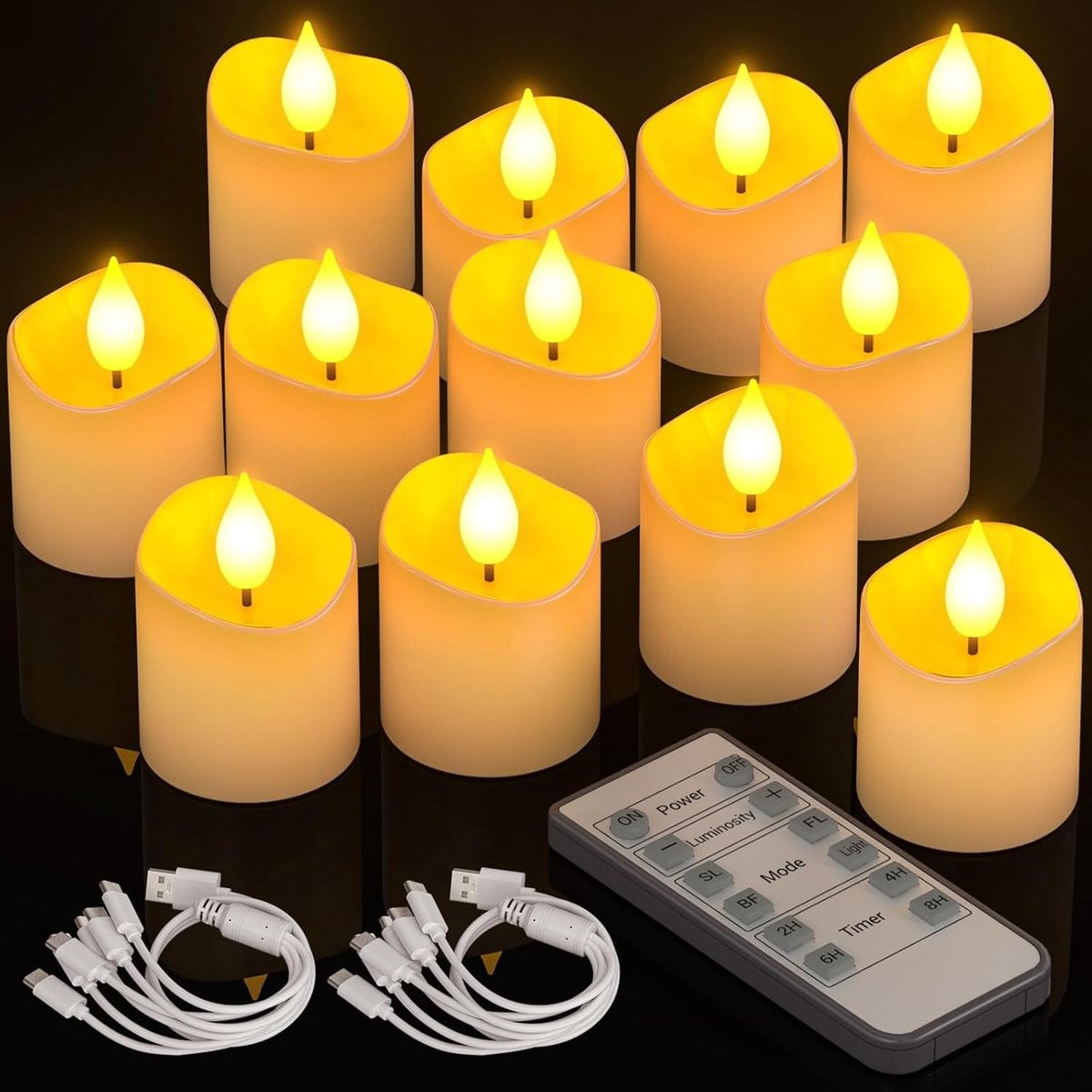 SnelShoppen Set van 12 Oplaadbare LED Theelichtjes met Afstandsbediening voor Halloween en Kerstmis